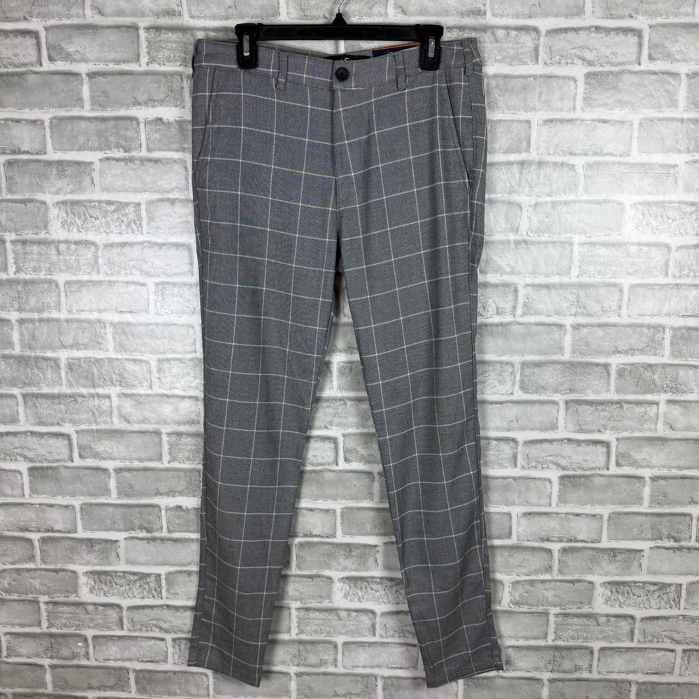 Hollister Epic Flex Super Skinny Chino Grey Windowpane Plaid Pants W31 L32 NWT